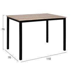 Τραπέζι τραπεζαρίας Panya 110x70x76cm Sonoma με μαύρα πόδια