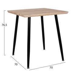 Τραπέζι τραπεζαρίας Paloma διαστάσεων 70x70x76,5cm Sonoma με μαύρα πόδια