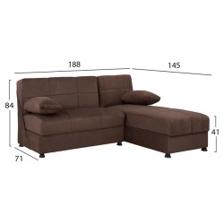 Γωνιακός καναπές κρεβάτι με αποθηκευτικό χώρο σε καφέ χρώμα διαστάσεων 188x145x84Ycm EGE