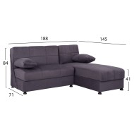 Γωνιακός καναπές κρεβάτι με αποθηκευτικό χώρο σε γκρι χρώμα διαστάσεων 188x145x84Ycm EGE