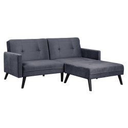 Καναπές γωνιά κρεβάτι Livia βελούδο γκρι με υποπόδιο διαστάσεις 211x158x83hcm