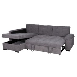 Καναπές κρεβάτι Jade αριστερή γωνιά σε σκούρο γκρι χρώμα διαστάσεων 252x159x84hcm