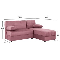 Γωνιακός καναπές κρεβάτι με αποθηκευτικό χώρο σε χρώμα σάπιο μήλο διαστάσεων 188x145x84Ycm EGE