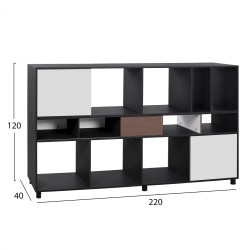 Βιβλιοθήκη - ραφιέρα γραφείου επαγγελματική rylan  σε χρώμα καρυδί και γκρι 220x40x120 cm