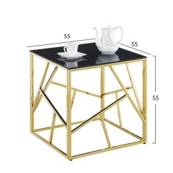 Βοηθητικό τραπεζάκι Jana με μαύρο γυαλί και επίχρυση βάση 55x55x55Ycm