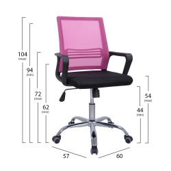 Καρέκλα γραφείου Fallon σε μαύρο χρώμα με ροζ πλάτη διαστάσεων 60x57x104Ycm
