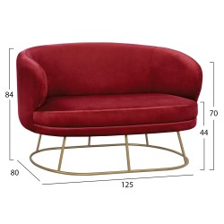 Καναπές διθέσιος Arien σε χρώμα κόκκινο με χρυσή βάση διαστάσεων 125x80x84Ycm