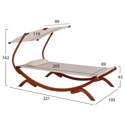 Ξαπλώστρα παράλιας ξύλινη καρυδί - μπεζ με σκίαστρο Colby 105x221x162Υcm