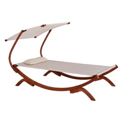 Ξαπλώστρα παράλιας ξύλινη καρυδί - μπεζ με σκίαστρο Colby 105x221x162Υcm