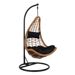 Κρεμαστή φωλιά Lucia σε χρώμα μπεζ Wicker & μαύρο μέταλλο φ95x195Ycm Κρεμαστή φωλιά Lucia σε χρώμα μπεζ Wicker & μαύρο μέταλλο φ95x195Ycm