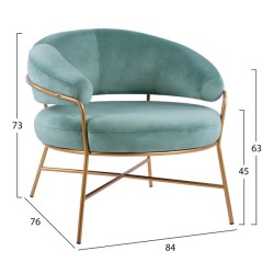 Πολυθρόνα Trudi βελούδινο σε χρώμα φυστικί με χρυσό σκελετό διαστάσεων 84x76x73Υcm