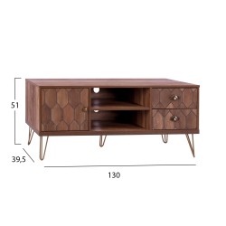 Έπιπλο τηλεόρασης Philippa σε καρυδί απόχρωση με χρυσό διαστάσεων 130x39,5x51Υcm