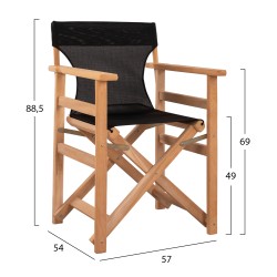 Καρέκλα σκηνοθέτη μαύρη με σκελετό σε φυσικό χρώμα από μασίφ ξύλο οξιάς διαστάσεων 57x54x88,5cm ΛΗΜΝΟΣ