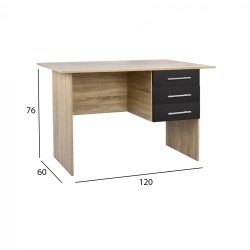 Γραφείο μελαμίνης Ensley με 3 συρτάρια Sonama - γκρι διαστάσεων 120x60x76cm