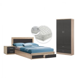 Φοιτητικό σετ υπνοδωματίου 4 τεμαχίων κρεβάτι, κομοδίνο, ντουλάπα & στρώμα