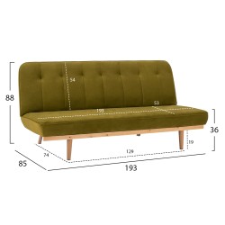 Καναπές - κρεβάτι τριθέσιος από βελούδο σε χρώμα λαδί διαστάσεων 193x85x88Υcm