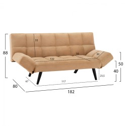 Καναπές - κρεβάτι τριθέσιος βελούδινος σε χρώμα μπεζ διαστάσεων 182x80x88Υcm