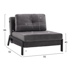 Πολυθρόνα κρεβάτι από βελούδο γκρι διαστάσεων 11 95x92x66h cm