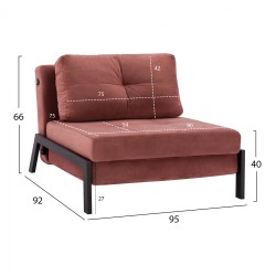 Πολυθρόνα - κρεβάτι Constance βελούδινη σε χρώμα σάπιο μήλο διαστάσεων 95x92x66Υcm