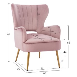 Μπερζέρα πολυθρόνα Mylie σε χρώμα σάπιο μήλο με χρυσά πόδια διαστάσεων 65x75x93Υcm