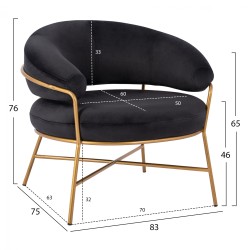 Πολυθρ΄΄ονα βελούδινη σε χρώμα μαύρο με χρυσό σκελετό διαστάσεων 83x75x76Υcm