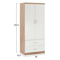 Ντουλάπα δίφυλλη με 2 συρτάρια Reina Sonama λευκή 80x42,5x180,5Ycm
