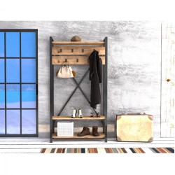 Έπιπλο εισόδου  σε natural wood & μαύρο χρώμα διαστάσεων 90x34x180 cm