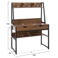 Γραφείο με βιβλιοθήκη Tanaya μελαμίνη καρυδί με μαύρος μεταλλικός σκελετός 100x48x139cm