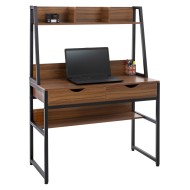 Γραφείο με βιβλιοθήκη Tanaya μελαμίνη καρυδί με μαύρος μεταλλικός σκελετός 100x48x139cm