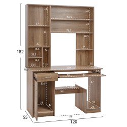 Γραφείο με βιβλιοθήκη -  ραφιέρα Status Sonoma διαστάσεων 120x55x182cm