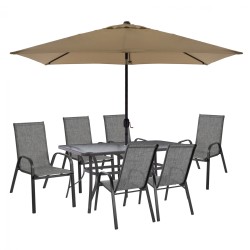 Σετ τραπεζαρία 8τμχ τραπέζι με πολυθρόνες Leon γκρι & ομπρέλα μόκα γκρι  Σετ τραπεζαρία 8τμχ τραπέζι με πολυθρόνες Leon γκρι & ομπρέλα μόκα γκρι