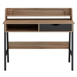 Γραφείο Oliver μελαμίνης σε απόχρωση καρυδί - μαύρο με μεταλλικό σκελετό διαστάσεων 104x48x89Υcm