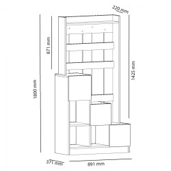 Έπιπλο εισόδου Grant σε λευκό με καρυδί χρώμα διαστάσεων 89,1x37,1x180Υcm