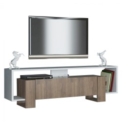 Έπιπλο τηλεόρασης Blaise μελαμίνης σε λευκό καρυδί χρώμα διαστάσεων 120x33,2x48,6Υcm