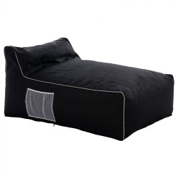 Πουφ Ζafer με textiline μαύρο και λευκό ρέλι 88x128x40-60Υcm