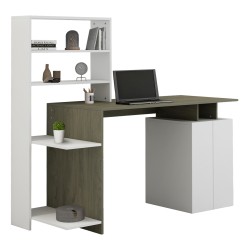 Γραφείο με βιβλιοθήκη Rochell μελαμίνη olive grey λευκό 146,3x55x128,8Υcm