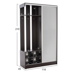 Έπιπλο εισόδου με συρόμενη ντουλάπα και καθρέφτη Dulce σε χρώμα Wenge διαστάσεων 118x45x210cm