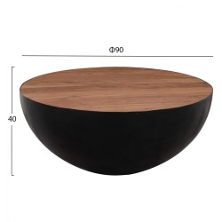 Διακοσμητικό τραπέζι σαλονιού bowl φ90x40Ycm μαύρο με ξύλο ακακίας