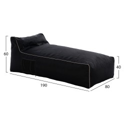 Πουφ ξαπλώστρα Wadelin με Textiline μαύρο και λευκό ρέλι 190x80x40-60Υcm