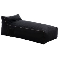 Πουφ ξαπλώστρα Wadelin με Textiline μαύρο και λευκό ρέλι 190x80x40-60Υcm