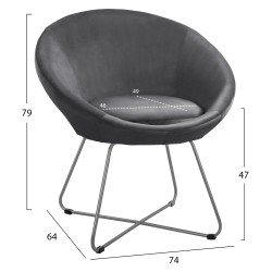 Πολυθρόνα Randi με χιαστί πόδια σε χρώμα γκρι βελούδινη διαστάσεων 74x64x79cm 