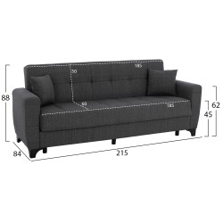 Καναπές κρεβάτι Hema τριθέσιος με πλάτη χρώμα γκρι 215x84x88hcm