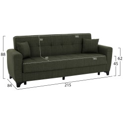 Καναπές κρεβάτι Hema tριθέσιος με πλάτη σκούρο λαδί διαστάσεις 215x84x88hcm