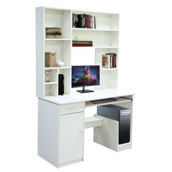 Γραφείο με βιβλιοθήκη -  ραφιέρα Status σε λευκό χρώμα διαστάσεων 120x55x182cm