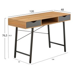 Γραφείο καρυδί - γκρι με μαύρο ματ σκελετό 120x48x76,5Υcm