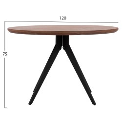 Τραπέζι τραπεζαρίας στρόγγυλο με καπλαμά καρυδιάς ρουστίκ στυλ φ120x75Ycm