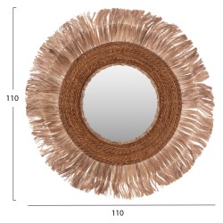 Καθρέπτης στρόγγυλος με πλαίσιο ίνες άμπακα σε χρώμα φυσικό 110x5x110Ycm