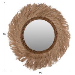 Καθρέπτης στρόγγυλος με πλαίσιο ίνες άμπακα σε χρώμα φυσικό 90x4x90Ycm
