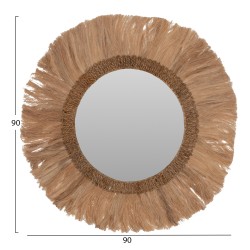 Καθρέπτης στρόγγυλος με πλαίσιο από άμπακα σε χρώμα φυσικό Φ90x4, 5x90Ycm
