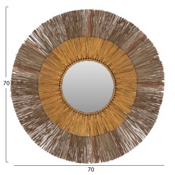 Καθρέπτης τοίχου στρόγγυλος πλαίσιο Mendong Grass σε χρώμα φυσικό χρυσό Φ70cm